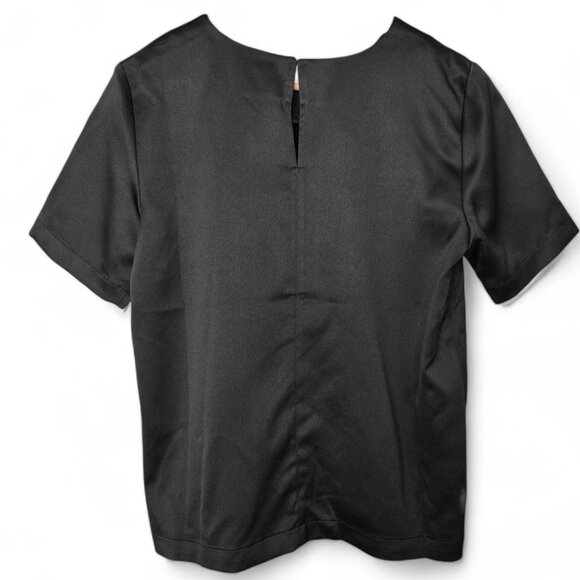 NWT Ann Taylor Satin Top Women's Black Short Sleeve Keyhole Button Back Office M - Picture 2 of 5